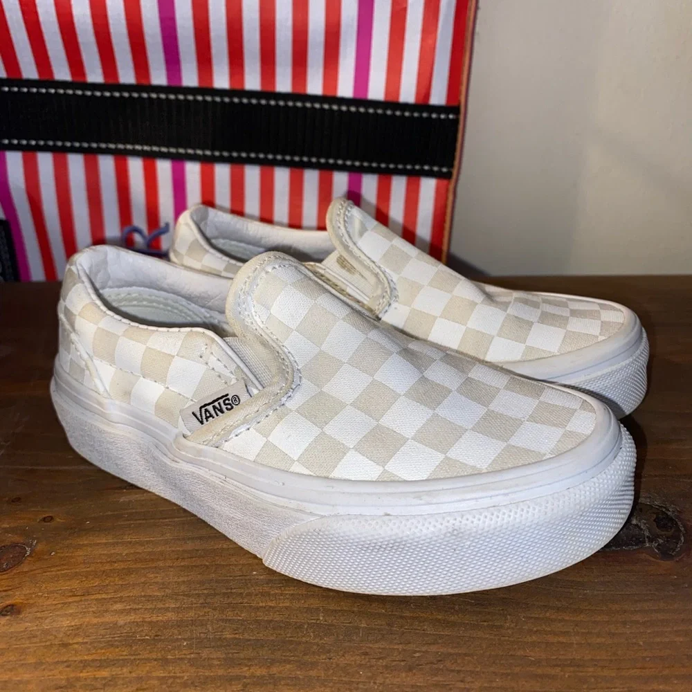 Vans Kids Checkered Slip-On Sneakers - Beige and White - Picture 3 of 4